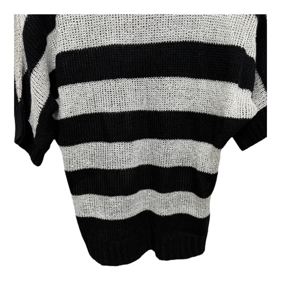 AB Studio Black White Striped Color Block Short Sleeve Sequin Sweater Size XL - Picture 3 of 6